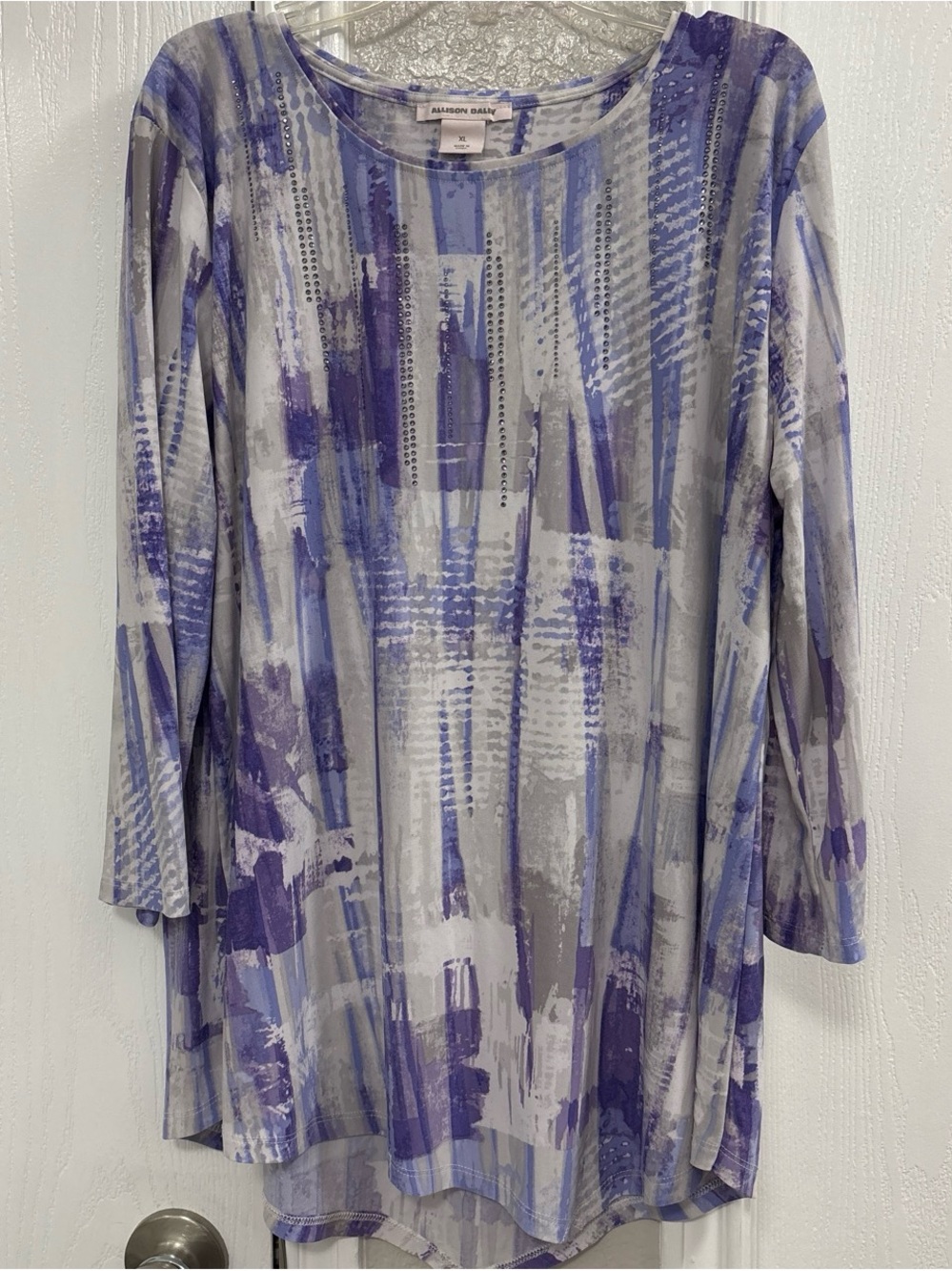 Allison Daley Purple and Gray Abstract Brushstroke Tunic